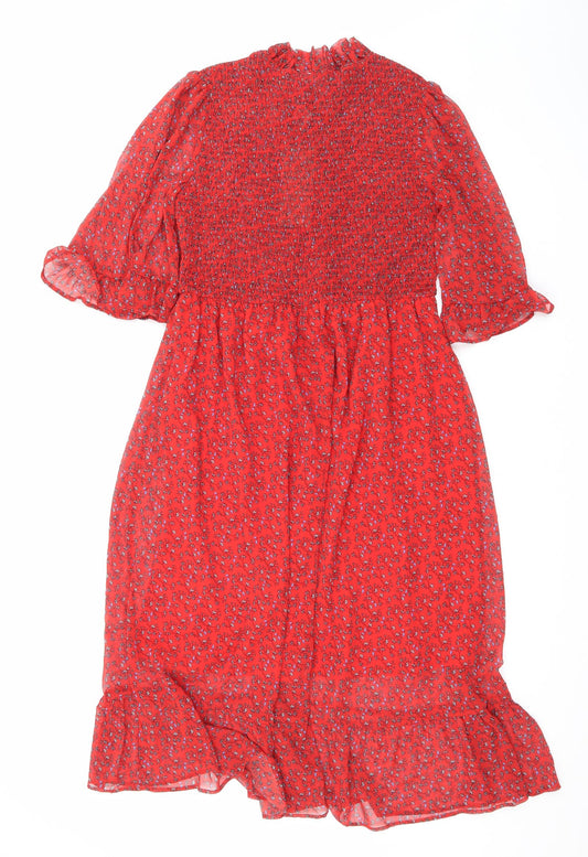 Finery Womens Red Floral Polyester Maxi Size 16 Mock Neck Pullover