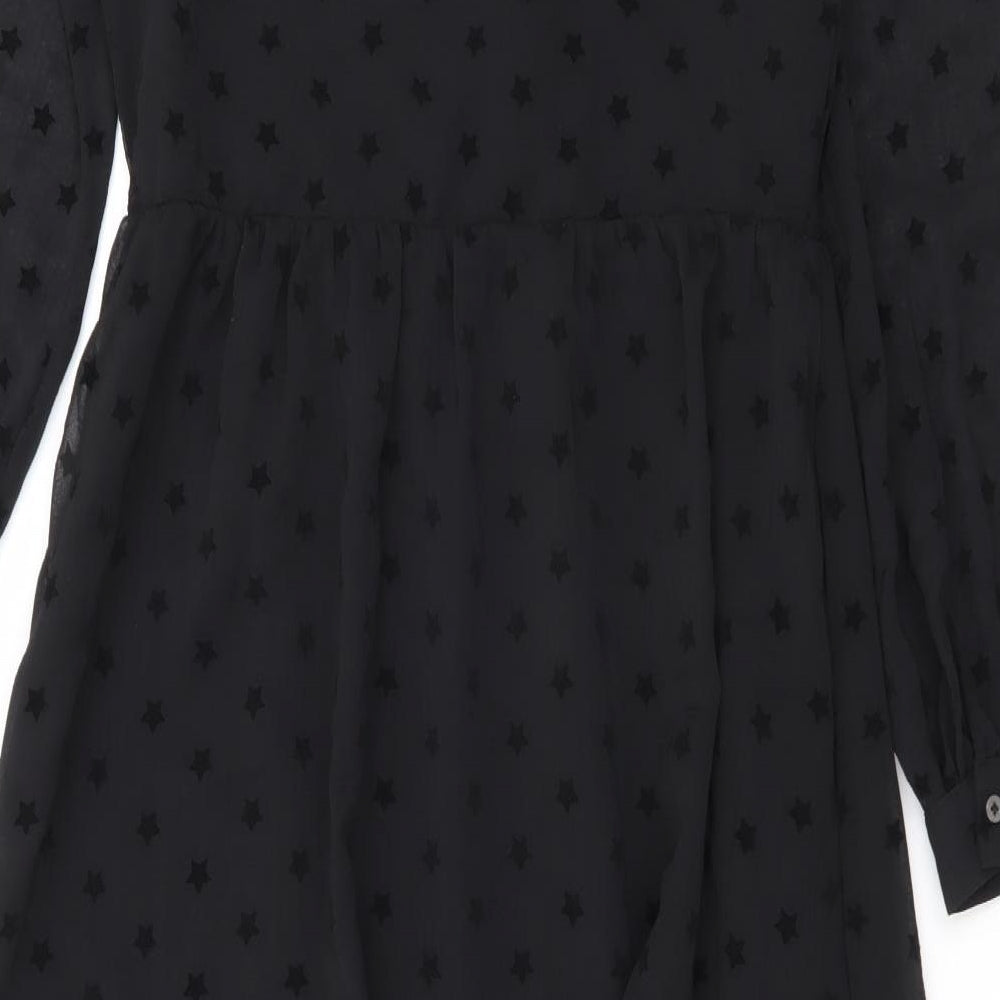 Marks and Spencer Womens Black Geometric Polyester Maxi Size 8 Round Neck Button - Star print