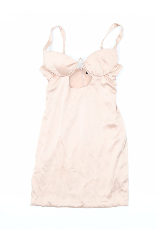Love & Other Things Womens Beige Polyester Bodycon Size XS Sweetheart Zip
