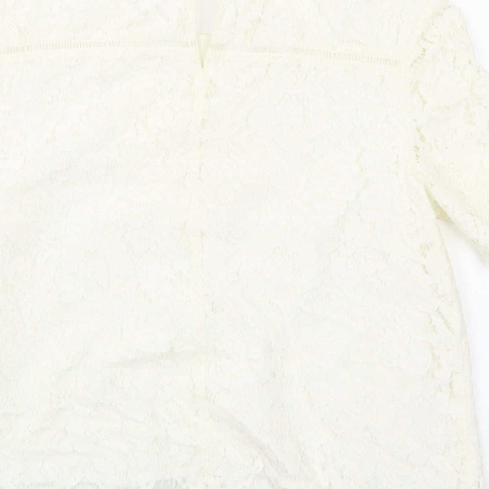 John Lewis Womens Ivory Geometric Cotton Basic T-Shirt Size 12 Round Neck