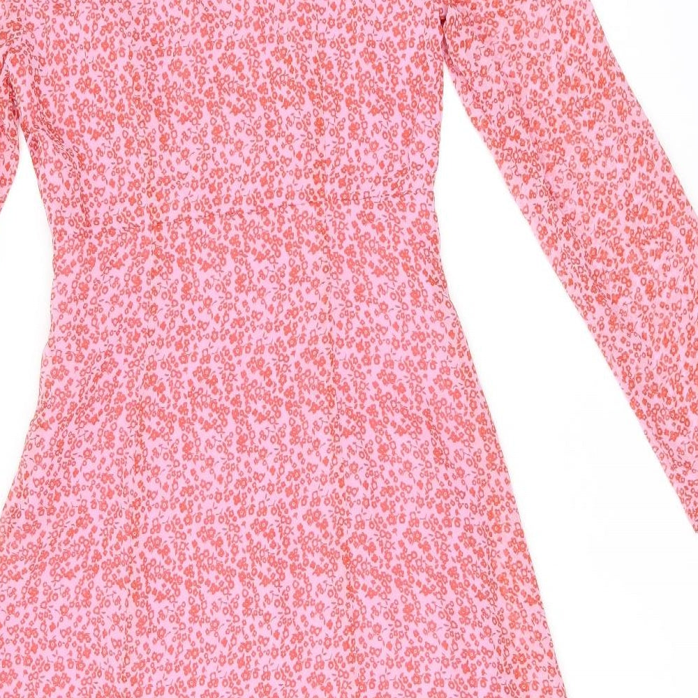Finery Womens Pink Floral Polyester A-Line Size 10 V-Neck Zip
