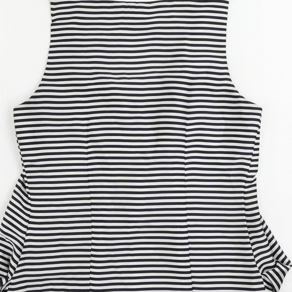 H&M Womens Black Striped Polyester Basic Tank Size 10 Scoop Neck - Front Pleat Detail