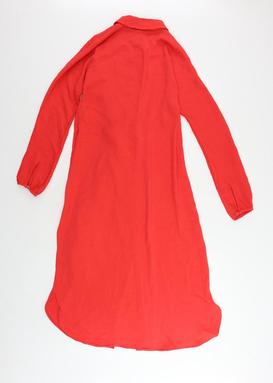 Marks and Spencer Womens Red Polyester Shirt Dress Size 6 Collared Button