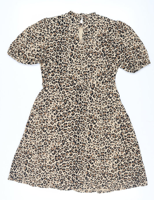 M&S Women Beige Animal Print A-Line Knee Dress 10
