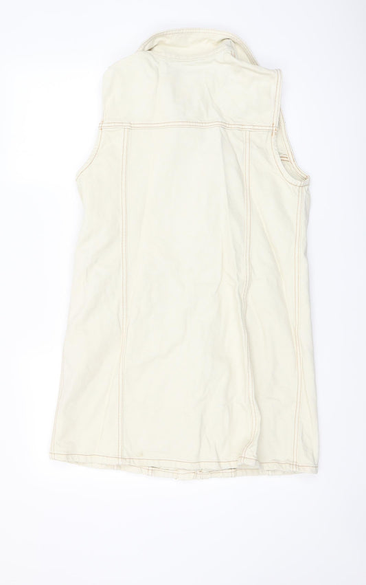 Zara Womens Ivory Cotton Pinafore/Dungaree Dress Size M Collared Button