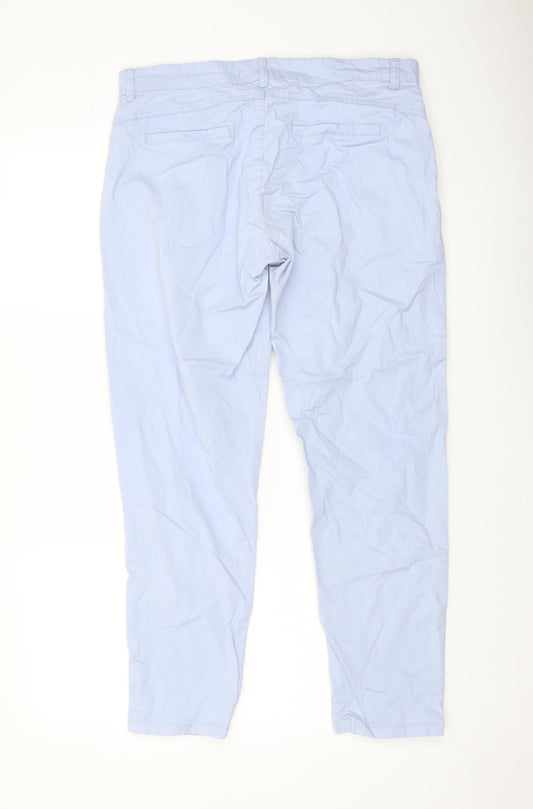 RESERVED Womens Blue Cotton Trousers Size 10 L27 in Regular Button