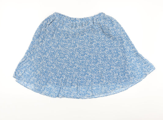 Mango Womens Blue Floral Polyester Pleated Skirt Size S