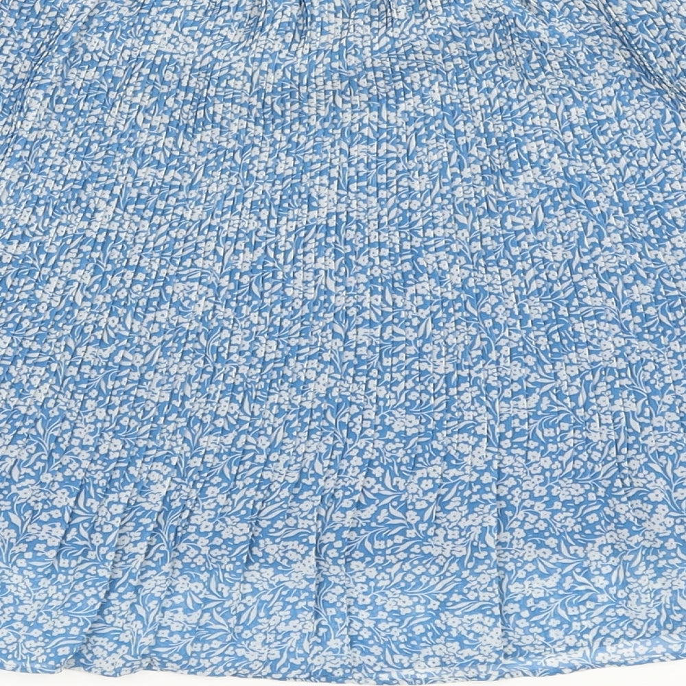 Mango Womens Blue Floral Polyester Pleated Skirt Size S