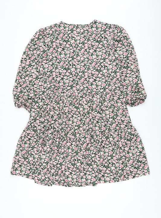 Boohoo Womens Multicoloured Floral Polyester A-Line Size 10 V-Neck Pullover