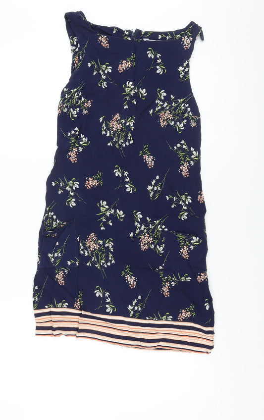 Additional front view of Red Herring women’s blue floral viscose a-line, size UK 10, boat neck zip