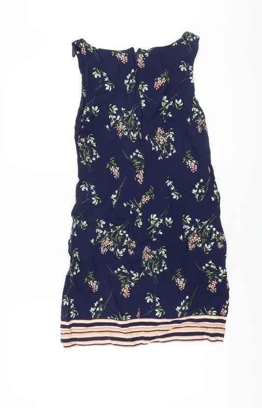 Red Herring Womens Blue Floral Viscose A-Line Size 10 Boat Neck Zip
