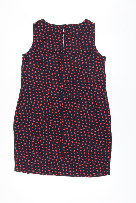 NEXT Womens Blue Geometric Linen A-Line Size 12 Round Neck Button