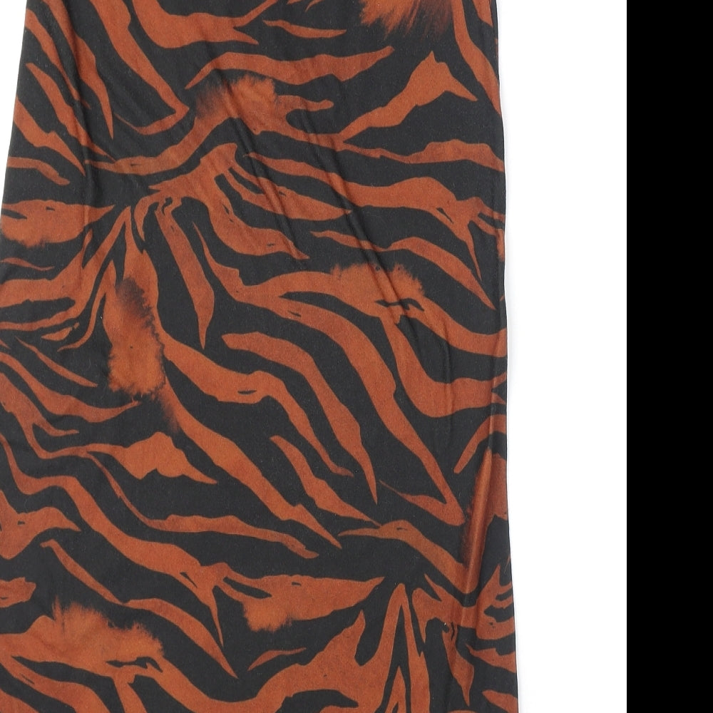 ASOS Womens Orange Animal Print Polyester A-Line Skirt Size 8 - Slit, Tiger Print