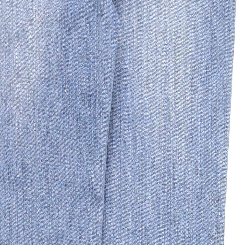 Brand and care label for Denim & Co. women’s blue cotton skinny jeans, size UK 10 regular zip - floral embroidery