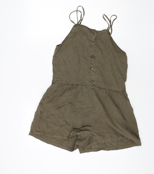 Zara Womens Brown Lyocell Playsuit One-Piece Size S L3 in Button