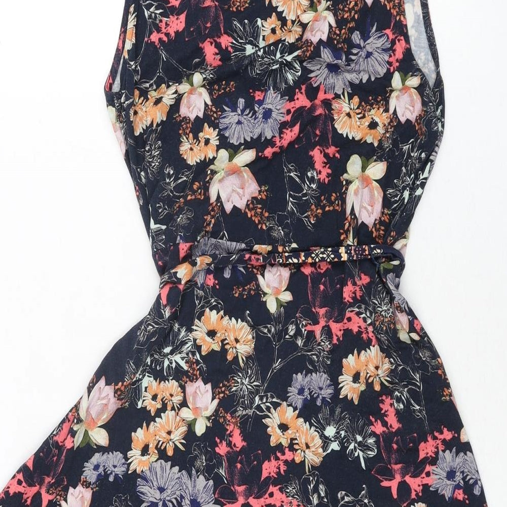 Warehouse Womens Multicoloured Floral Viscose A-Line Size 14 V-Neck Pullover - Belted