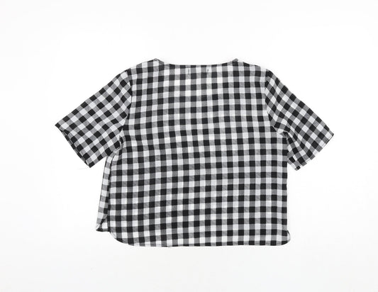 Missguided Womens Black Check Polyester Basic Blouse Size 10 Round Neck