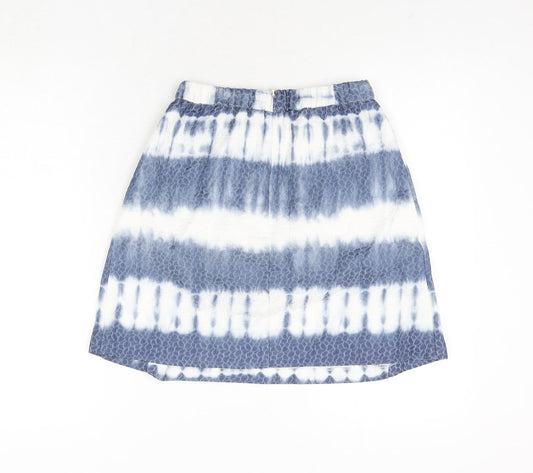 United Colors of Benetton Womens Blue Geometric Cotton A-Line Skirt Size 6 Zip - Tie Dye