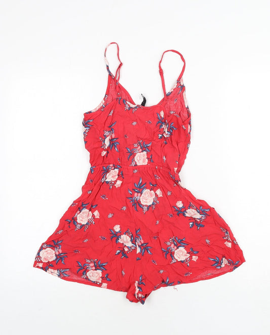 Divided by H&M Womens Red Floral Viscose Playsuit One-Piece Size 6 Pullover