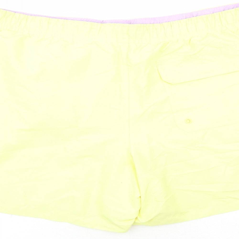 Marks and Spencer Mens Yellow Polyester Sweat Shorts Size 2XL L6 in Regular Drawstring - Elasticated Waist Swim Shorts Pockets