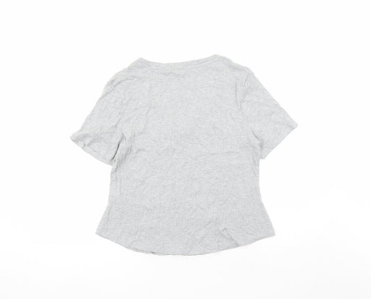Marks and Spencer Womens Grey Cotton Basic T-Shirt Size L V-Neck Pullover