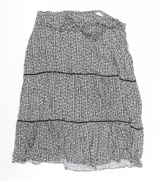 Marks and Spencer Womens Black Floral Viscose Peasant Skirt Size 24 Zip - Belted