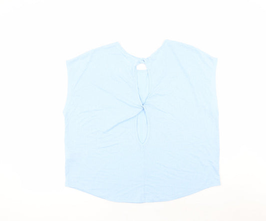 Marks and Spencer Womens Blue Polyester Basic T-Shirt Size 16 Round Neck Pullover