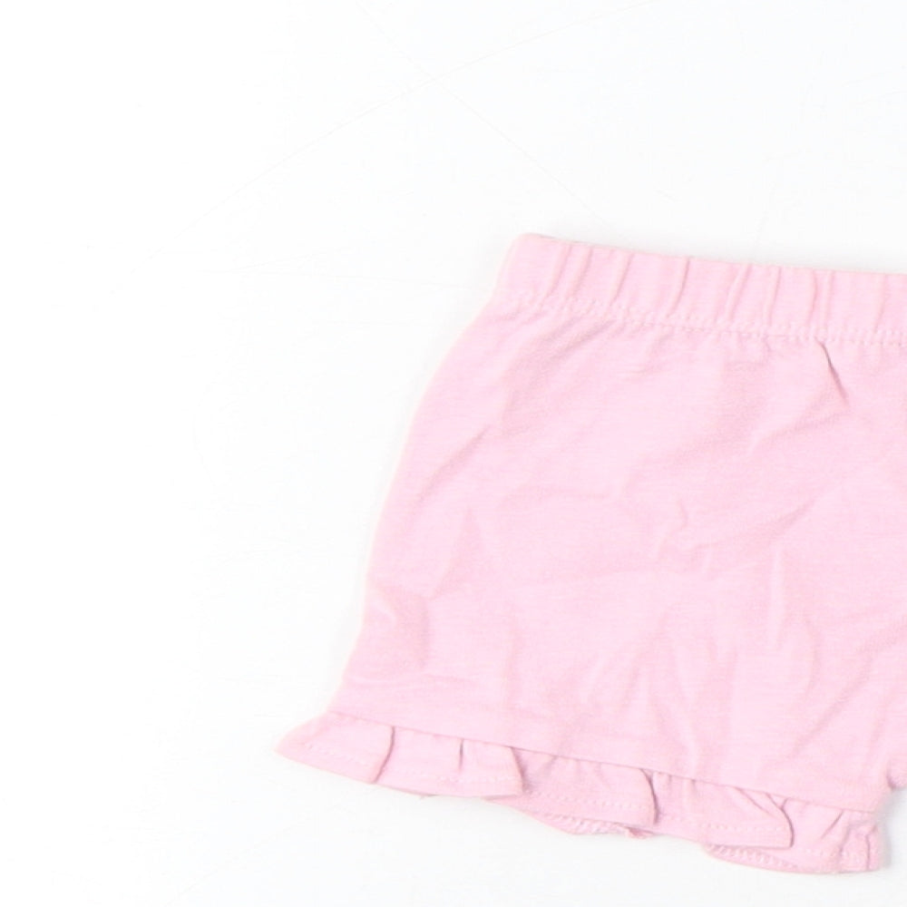 Marks and Spencer Girls Pink Cotton Cropped Trousers Size 0-3 Months Drawstring - Lettuce Edging