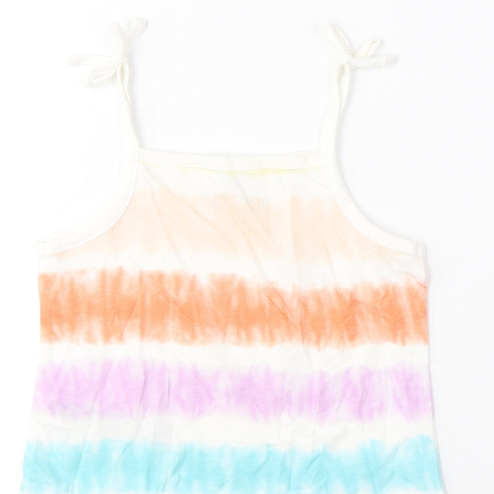 Marks and Spencer Girls Multicoloured Striped Cotton Cropped Tank Size 3-4 Years Square Neck Pullover
