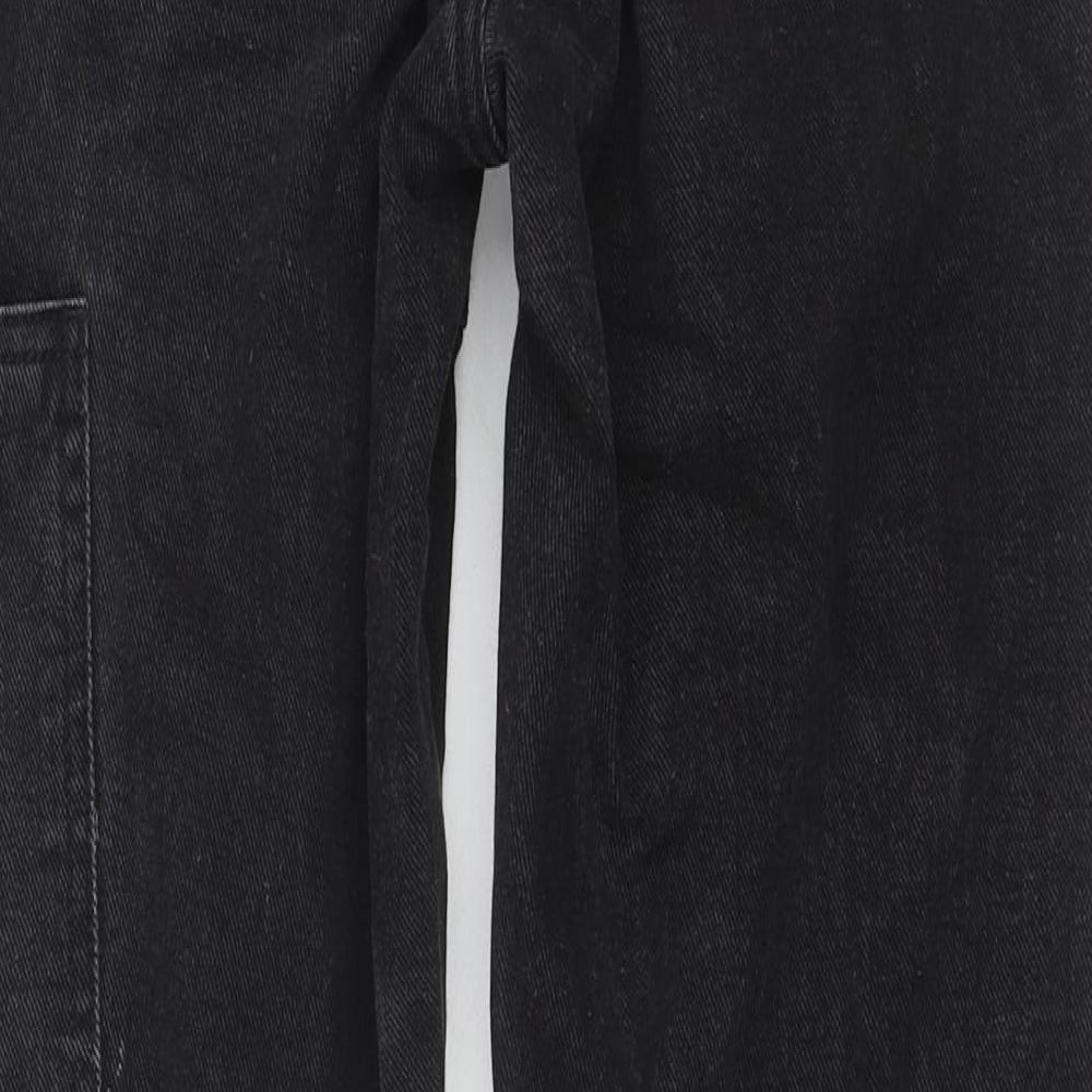 PRETTYLITTLETHING Womens Black Cotton Straight Jeans Size 4 L27 in Regular Zip - Cargo Style