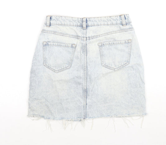 New Look Womens Blue Cotton A-Line Skirt Size 8 Zip