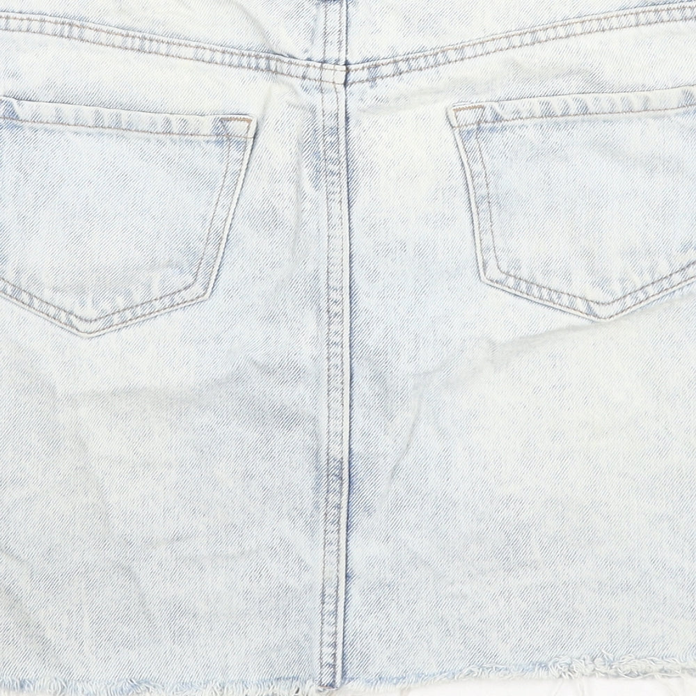 New Look Womens Blue Cotton A-Line Skirt Size 8 Zip