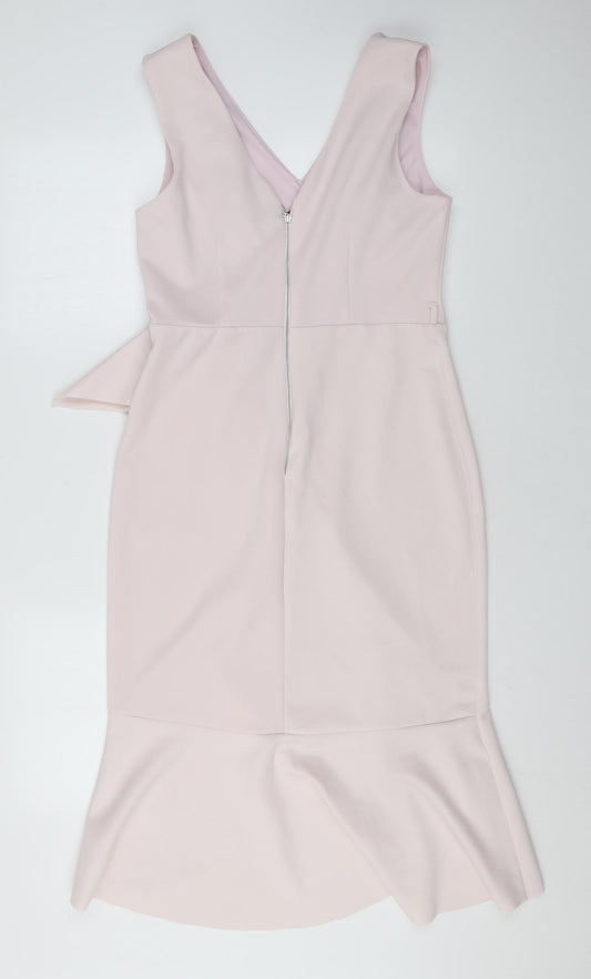 Luxe Womens Pink Polyester Bodycon Size 12 V-Neck Zip