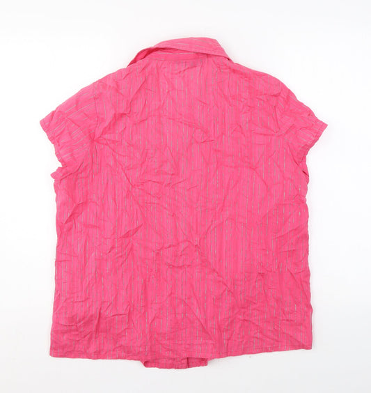 Bonmarché Womens Pink Striped Polyester Basic Button-Up Size 18 Collared