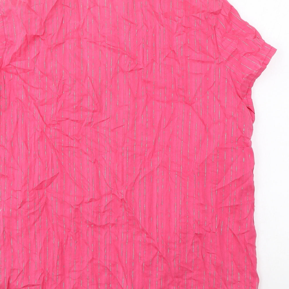 Bonmarché Womens Pink Striped Polyester Basic Button-Up Size 18 Collared