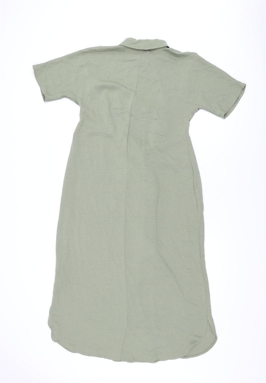 Marks and Spencer Womens Green Polyester Shirt Dress Size 8 Collared Button