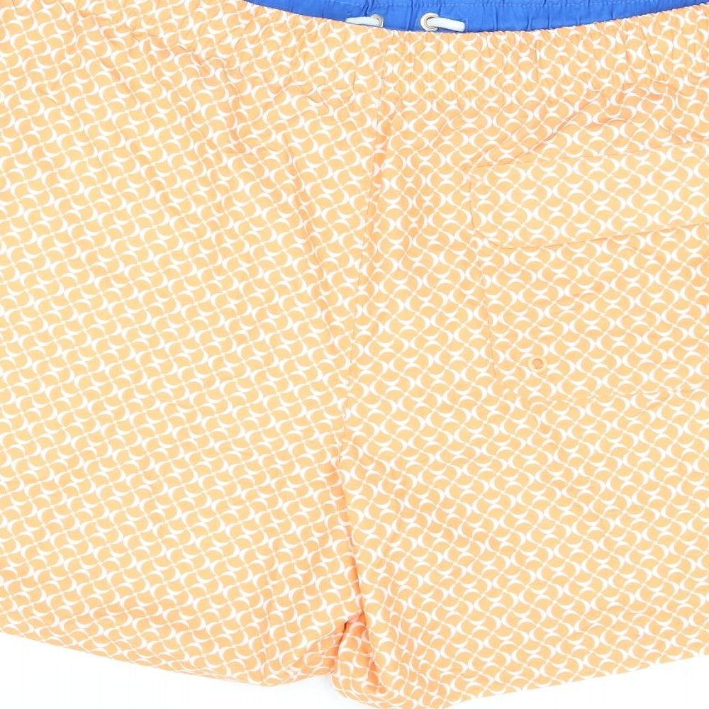 Marks and Spencer Mens Orange Geometric Polyester Bermuda Shorts Size 2XL Regular Drawstring - Swim Shorts