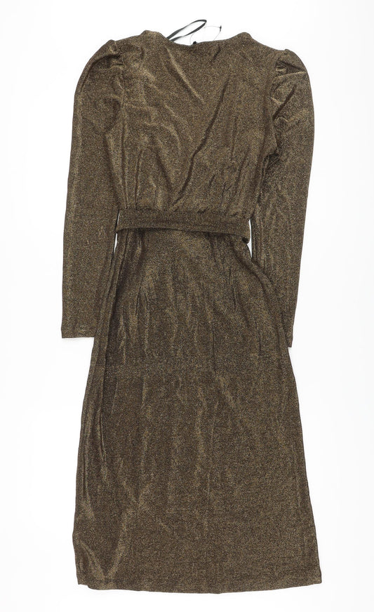 Marks and Spencer Womens Gold Polyamide Sheath Size 6 V-Neck Pullover