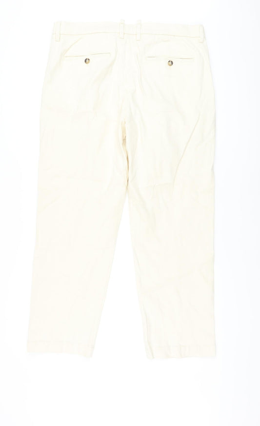 Marks and Spencer Mens Ivory Cotton Straight Jeans Size 36 in L29 in Regular Button