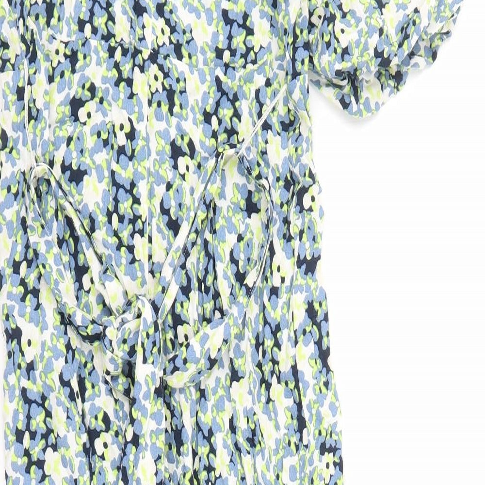Marks and Spencer Womens Multicoloured Floral Viscose A-Line Size 10 V-Neck Zip - Belted