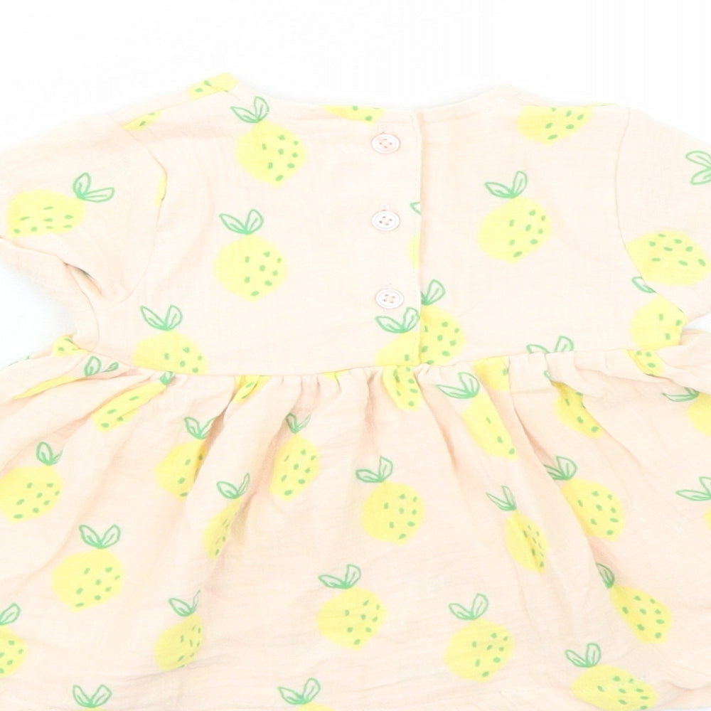 Marks and Spencer Girls Pink Geometric 100% Cotton Fit & Flare Size 3-6 Months Round Neck Button - Leopard Pattern