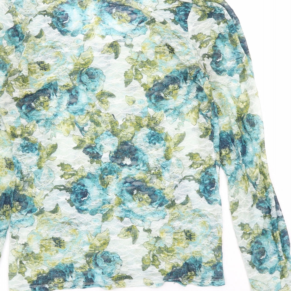 Mudd Womens Blue Geometric Polyester Basic Blouse Size XL Round Neck