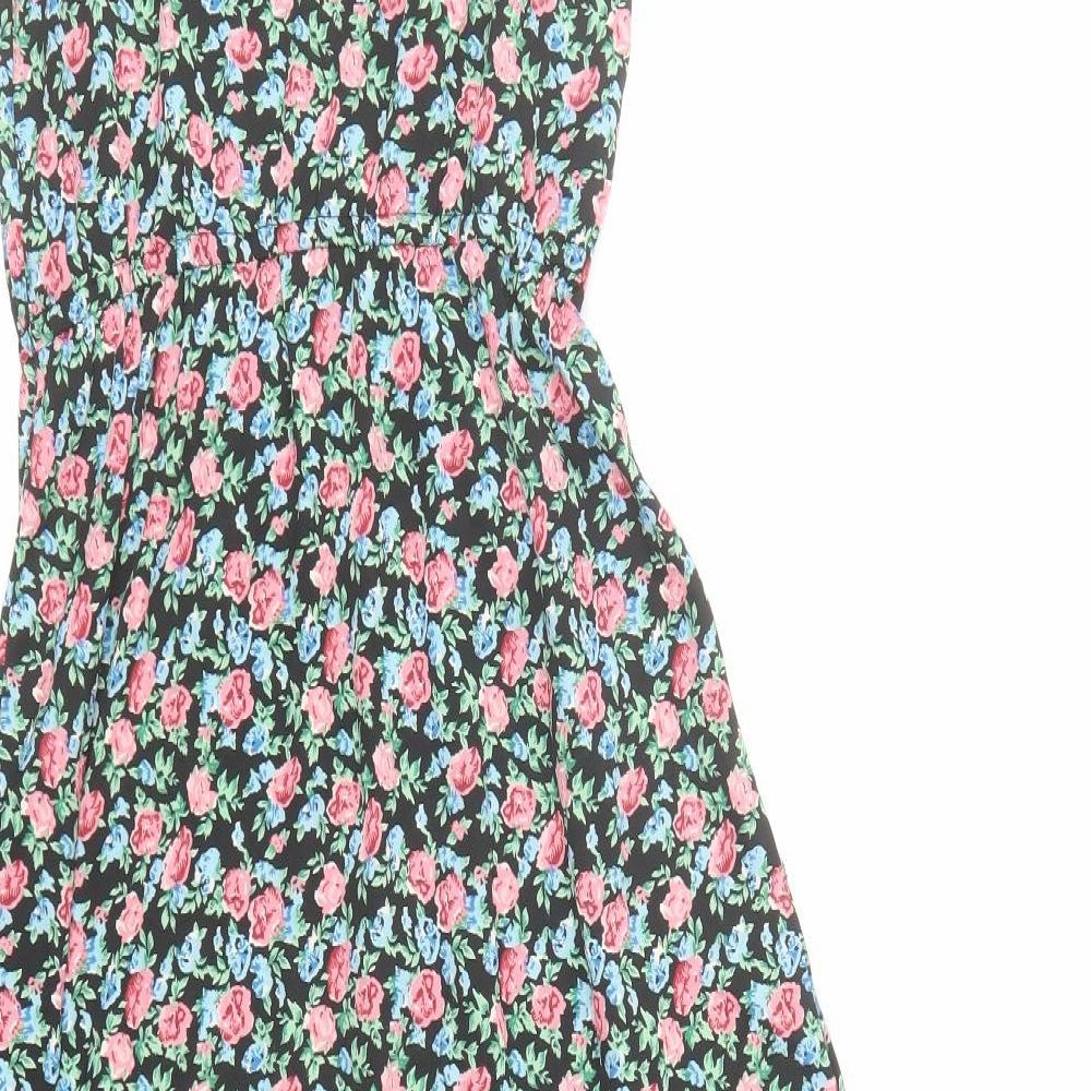 Brand and care label for By Henry Holland women’s black floral polyester a-line, round neck pullover - crotchet detail