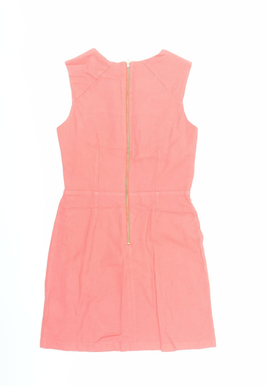 Oasis Womens Orange Cotton Pencil Dress Size 10 Round Neck Zip