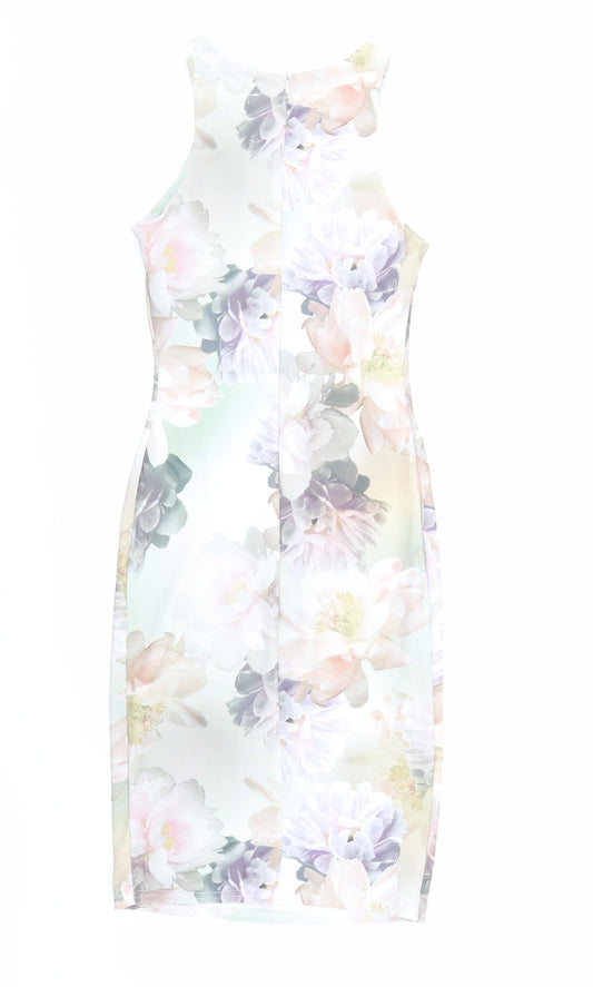 New Look Womens Multicoloured Floral Polyester Bodycon Size 8 Round Neck Zip