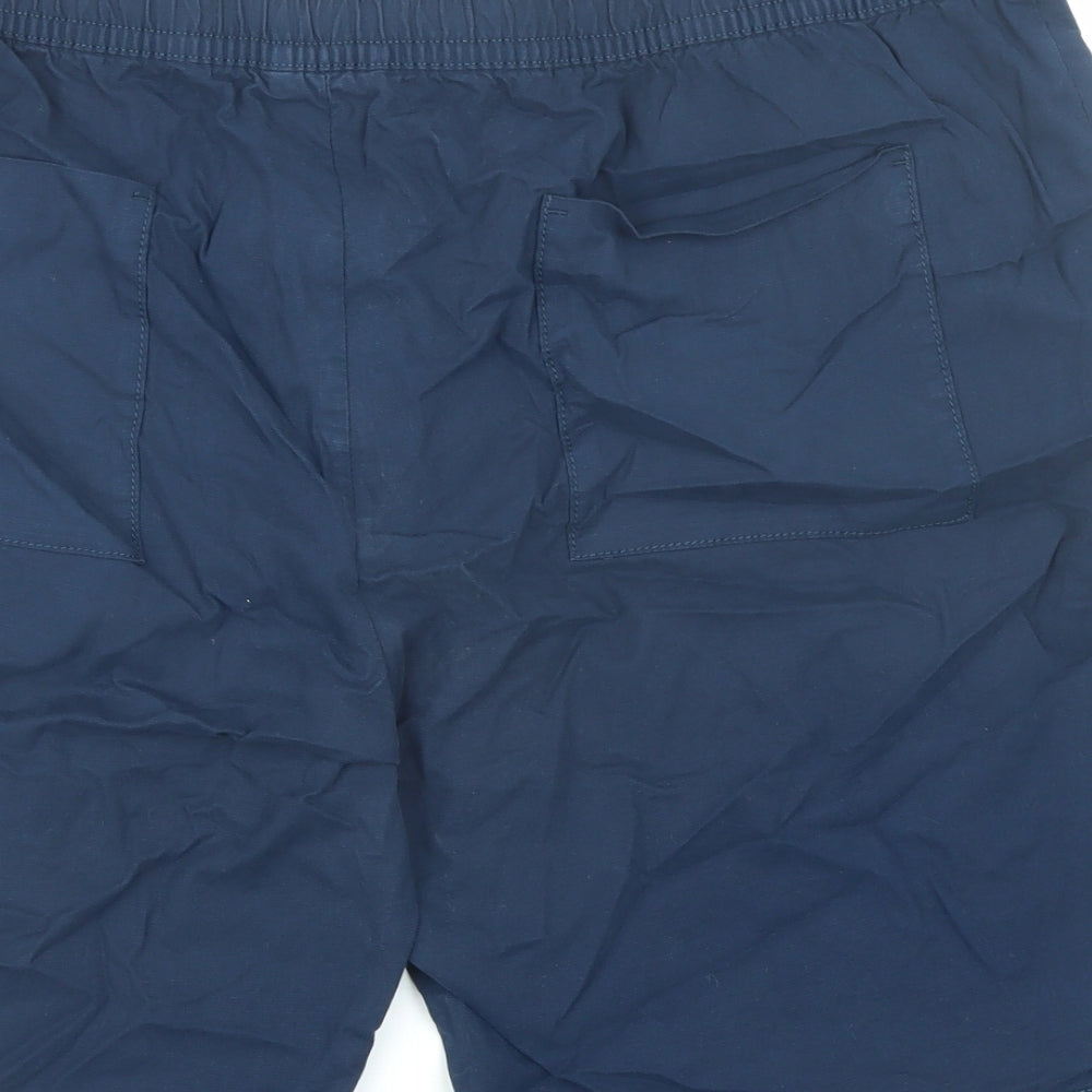 Marks and Spencer Mens Blue Cotton Chino Shorts Size 2XL L9 in Regular Zip - Elasticated Waist Pockets
