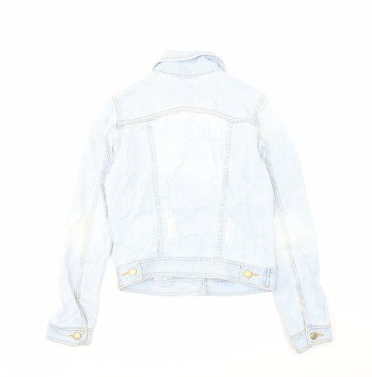 Denim & Co. Womens Blue Jacket Size 6 Button - Distressed Look