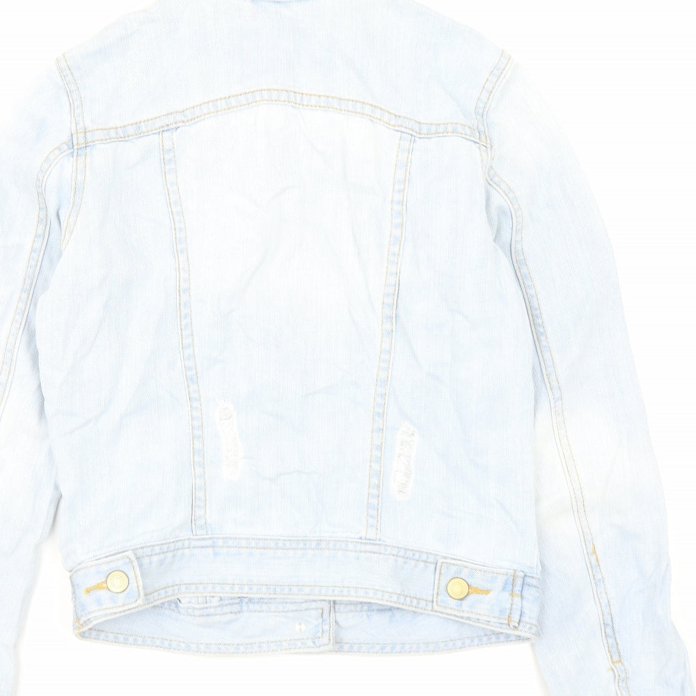 Brand and care label for Denim & Co. women’s blue jacket, size UK 6, button - distressed look