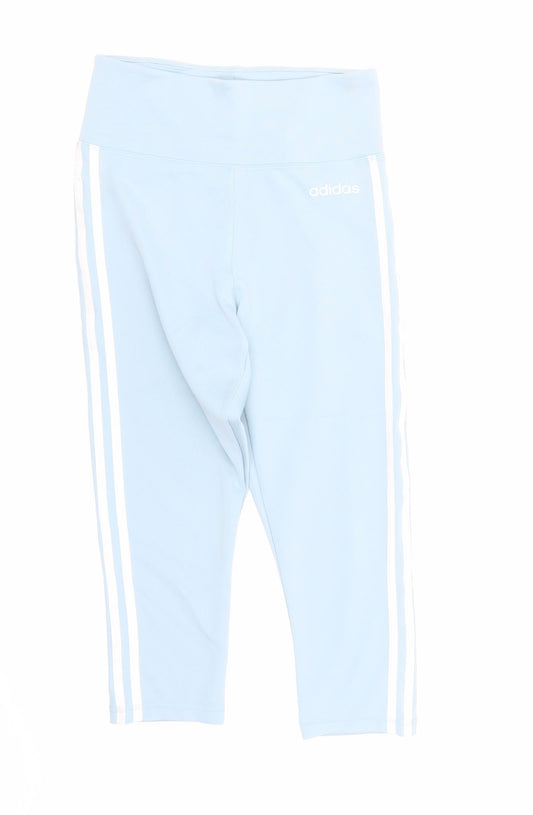 Additional front view of adid women’s blue polyester capri leggings, size S, 20-inch leg regular