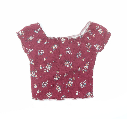 Womens UK Size 6 New Look Red Cropped T-Shirt